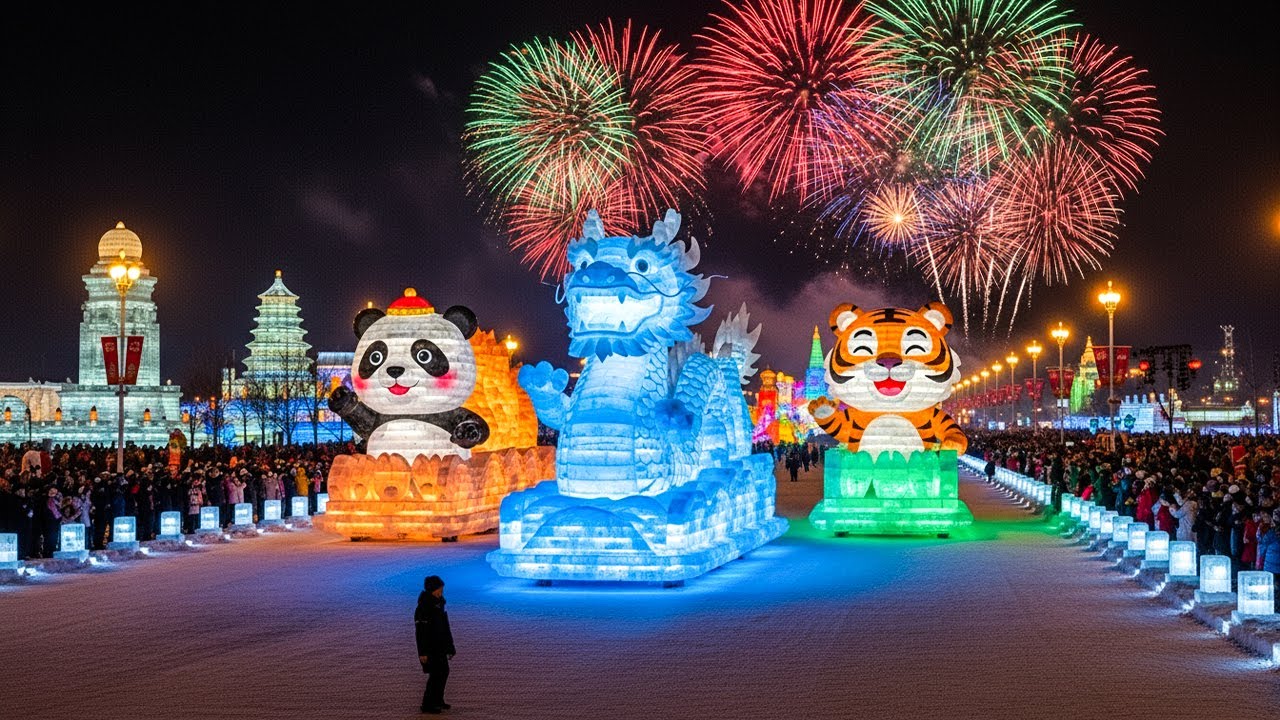 HARBIN INTERNATIONAL ICE AND SNOW FESTIVAL 2026 | 4K ICE AND SNOW PARADE