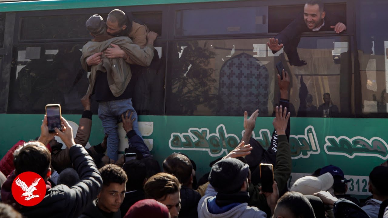 Buses carrying freed Palestinians welcomed by people in Gaza