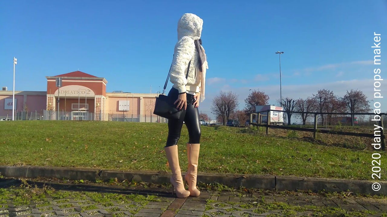 DANA LABO - my blonde super wife in leather outfit and boots high heels, shopping day