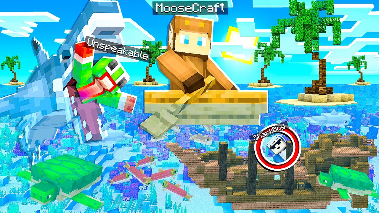 *EXTREME* UNDERWATER HIDE and SEEK with UNSPEAKABLE, MOOSE, SHARK! (Minecraft)