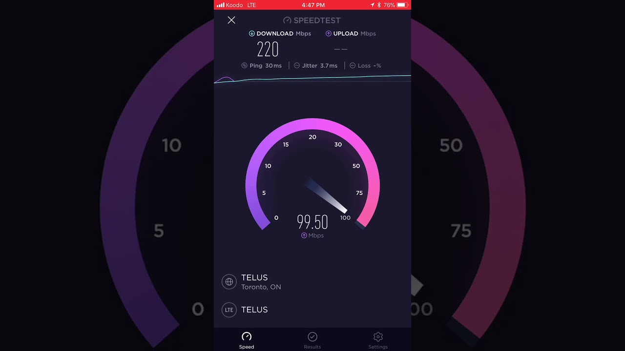 Koodo (Telus) LTE Test . Over 200 Mbps On IPhone 8 Plus