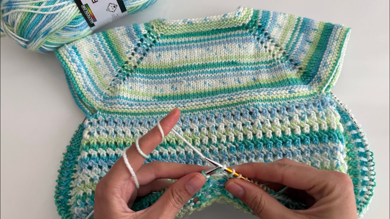 BİM İN İPİ İLE ÇOK KOLAY YAKADAN BAŞLAMA BEBEK YELEĞİ ANLATIMI🍀#knittingdesignforbaby #knitting 