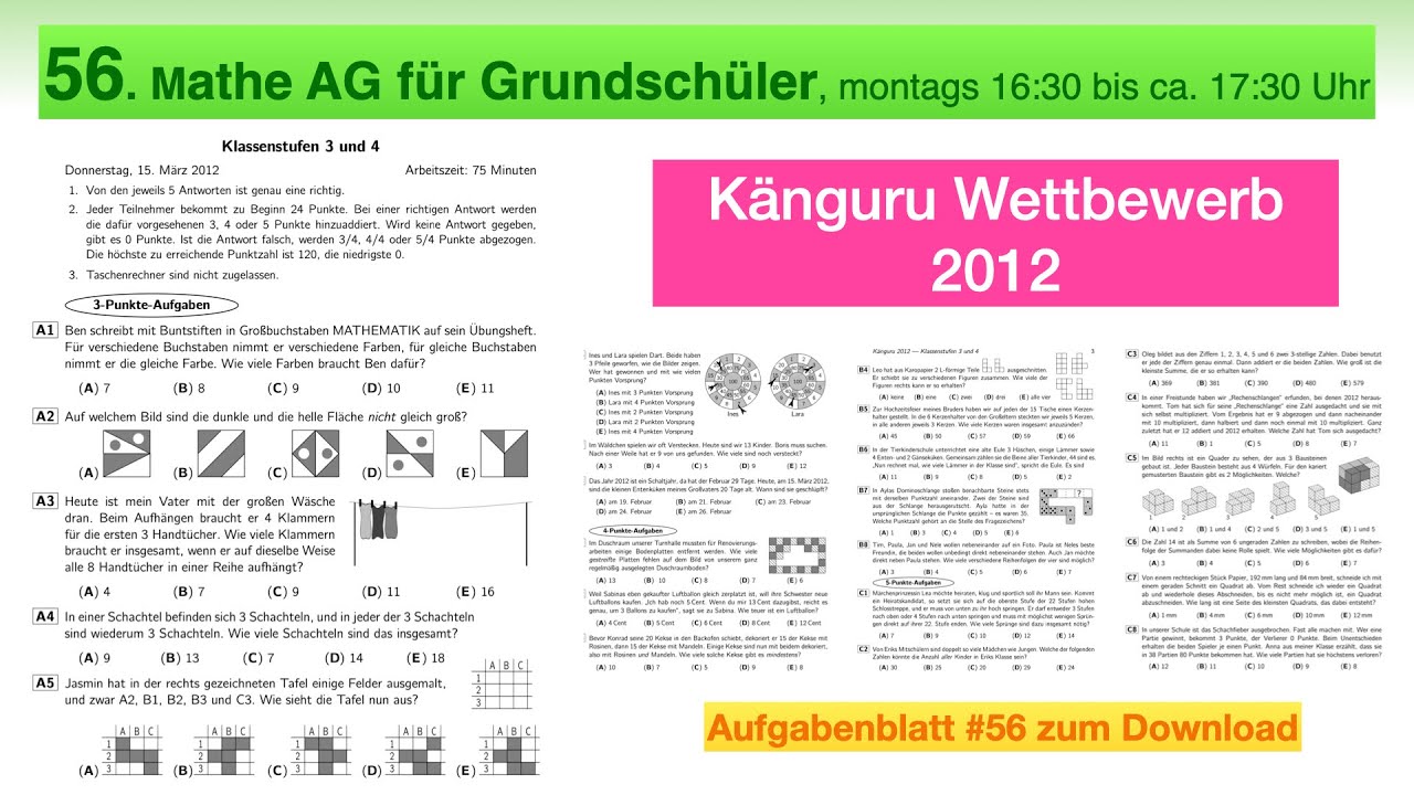 #56 | Mathe AG Grundschüler | Känguru Wettbewerb 2012 | alle Aufgaben / Strategien erklärt
