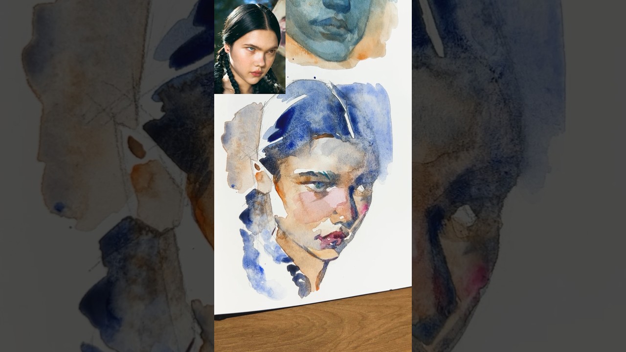 25 mins watercolor portrait in 1 min!🏃🏻&zwj;♀️💦 #watercolor #painting #speedpaint #portrait