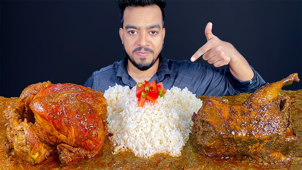 ASMR EATING WHOLE CHICKEN CURRY AND SPICY WHOLE DUCK CURRY WITH RICE EATING SHOW | ASMR MUKBANG