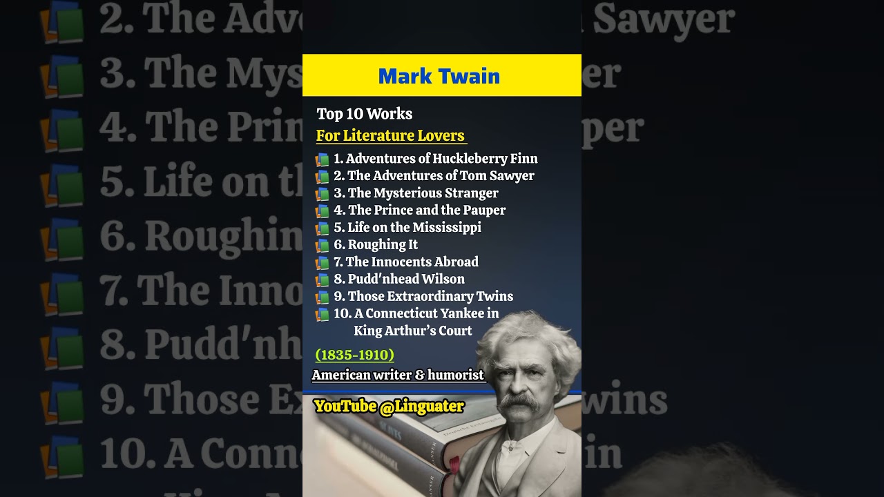 10 Must-Read Books by Mark Twain 📚✨ #Shorts #booksandauthor #americanliterature #marktwain #facts