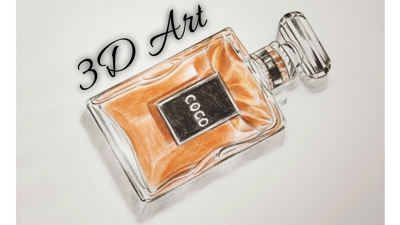 How to draw a Chanel perfume bottle || 3D perfume bottle drawing