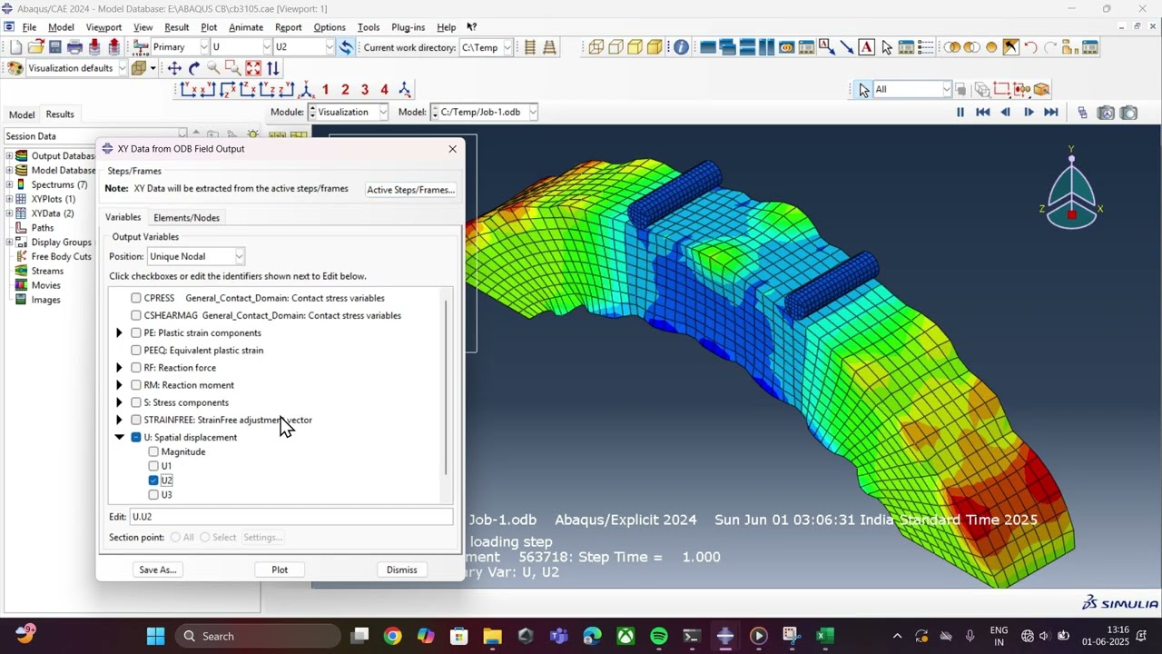 ABAQUS SIMULIA: Curved Beam under Two-Point Load | Results & Analysis