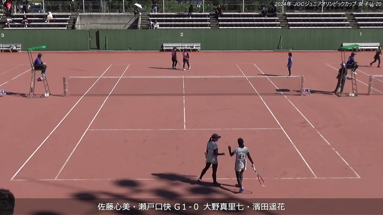 2024年 全日本ジュニアソフトテニス選手権大会 女子U-20 ダブルス 1回戦 佐藤心美・瀬戸口快(早稲田大学・アドマテックス) 対 大野真里七・濱田遥花(尽誠学園高校)
