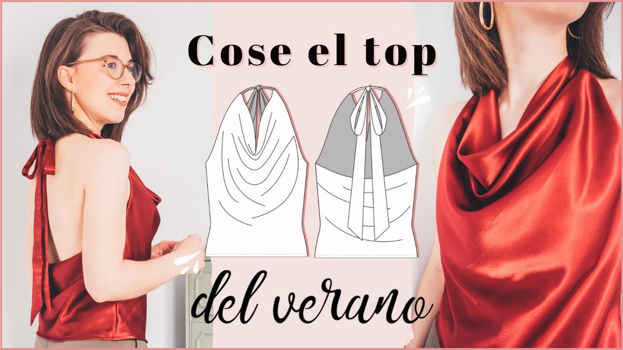 Cómo hacer TOP con ESCOTE HALTER DRAPEADO y ESPALDA DESCUBIERTA ✨ DIY halter cowl neck top tutorial
