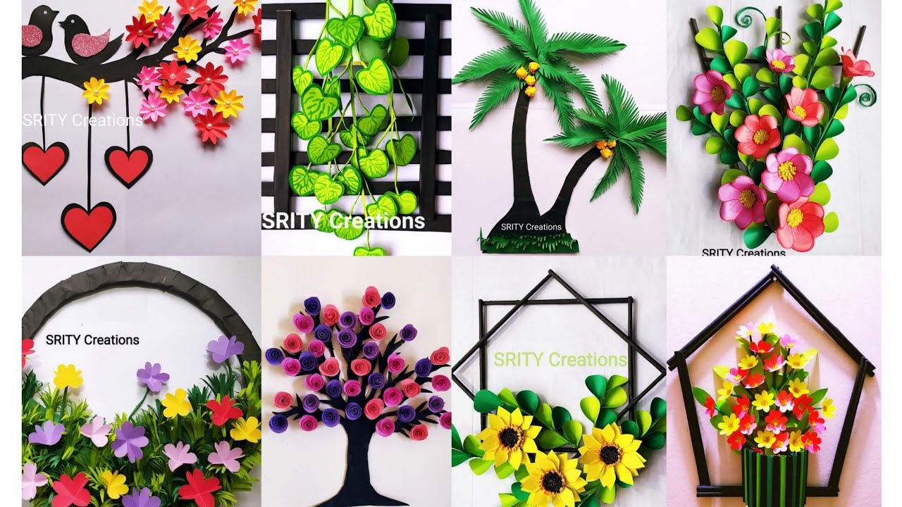 8 beautiful paper flower wallhanging craft ideas/paper craft/wall decor ideas/diy craft