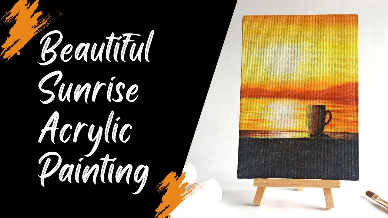 Beautiful Sunrise Acrylic Painting For Beginners | Coffee Mug Acrylic Painting On Mini Canvas