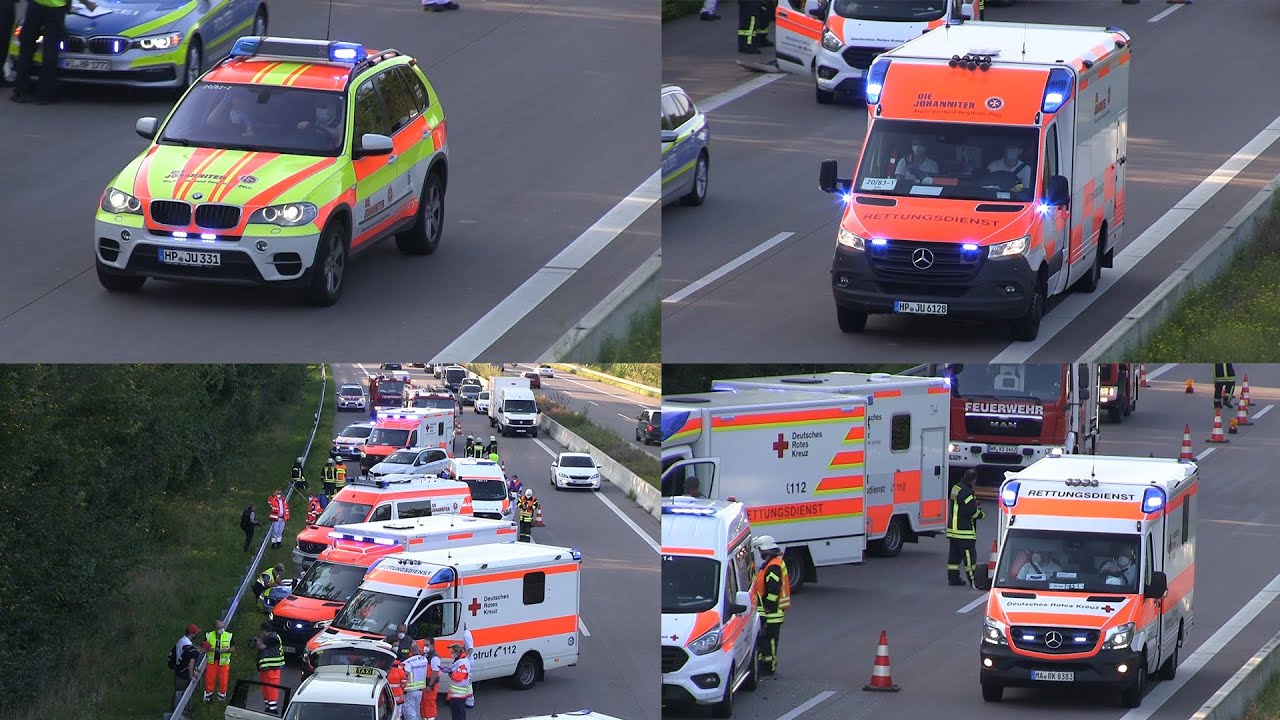 [Verkehrsunfall mit Krankenwagen] Großeinsatz auf der A5 bei Laudenbach nach Unfall mit 8 Verletzten
