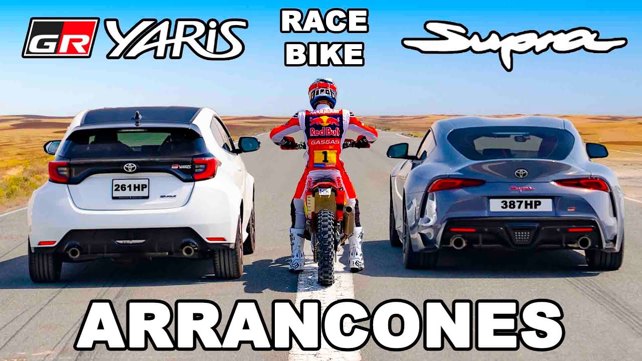 Moto de Rally vs Toyota Supra vs GR Yaris: ARRANCONES