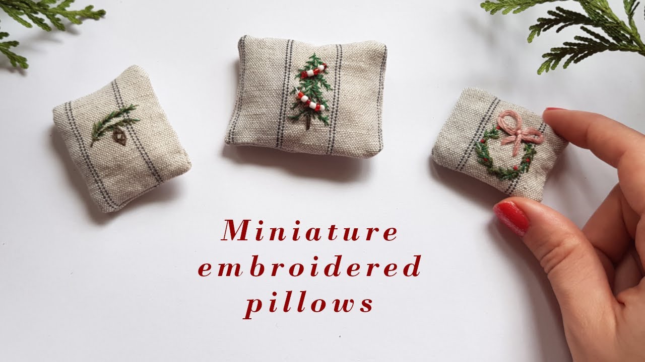 DIY Miniature embroidered pillows easy tutorial. Vintage Christmas embroidery. Almohadas bordadas.
