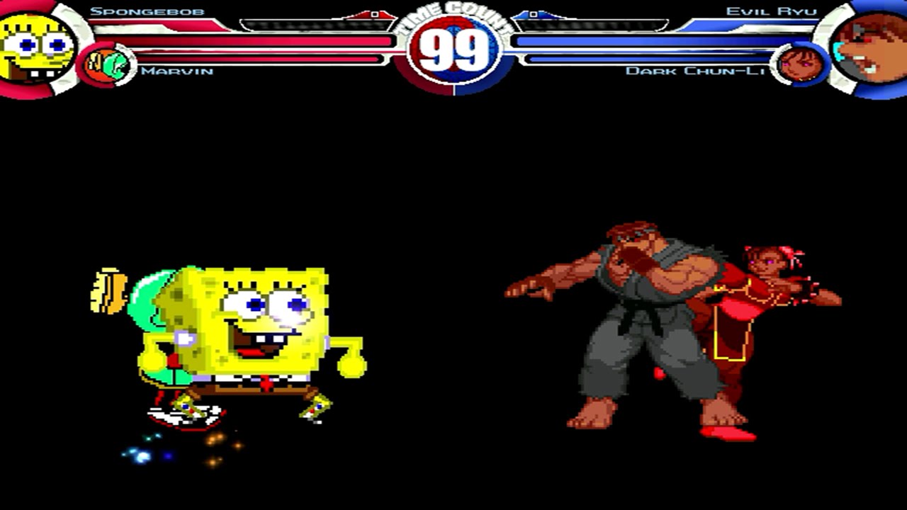 Spongebob & Marvin vs Evil Ryu & Dark Chun Li MUGEN Battle!!!