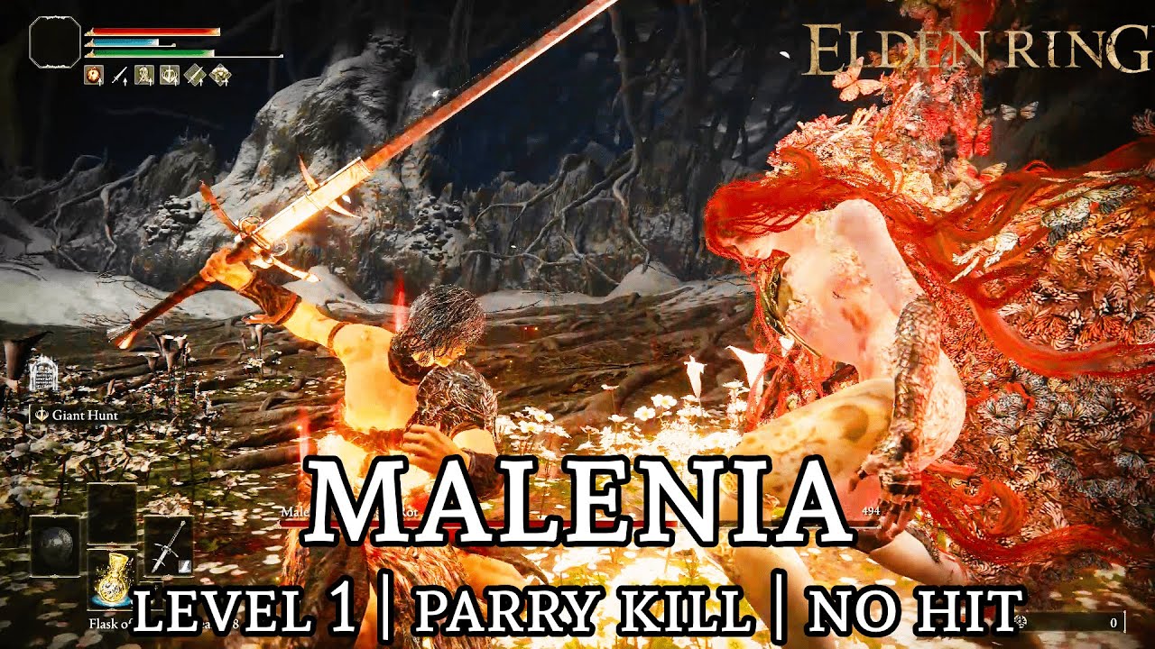 Level 1 Parry Kill No Damage vs Malenia - Zweihander (Solo, Medium Weight)