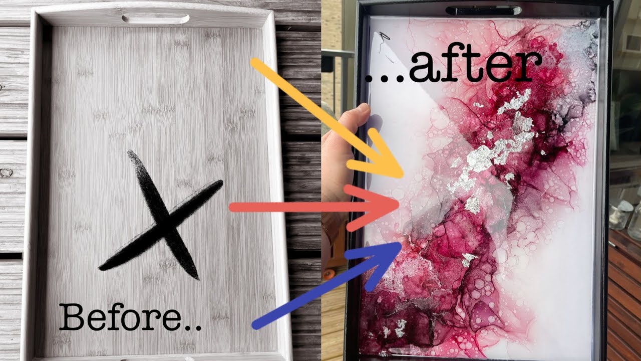 Serving tray transformation using alcohol ink and resin