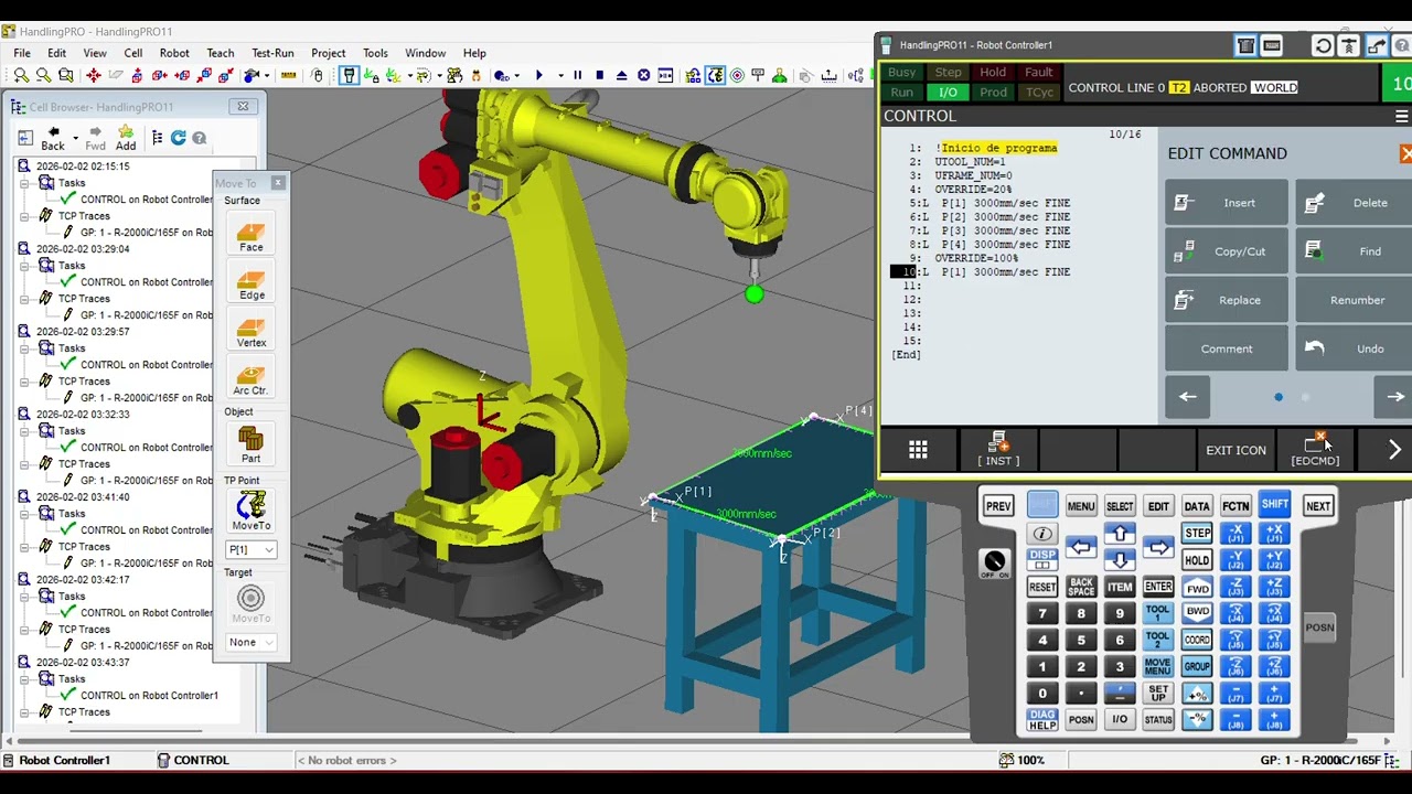 tutorial FANUC ROBOGUIDE Guardado de puntos, retoque de puntos y control de velocidad