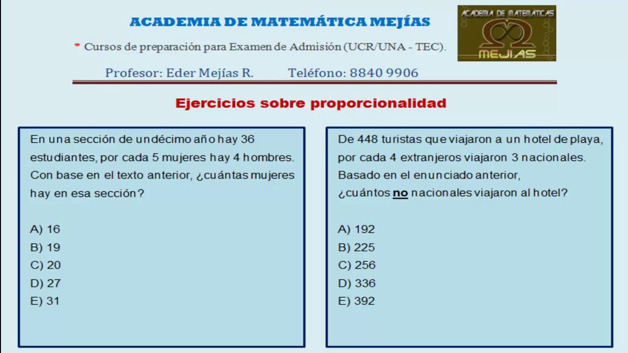 Ejercicios sobre proporcionalidad