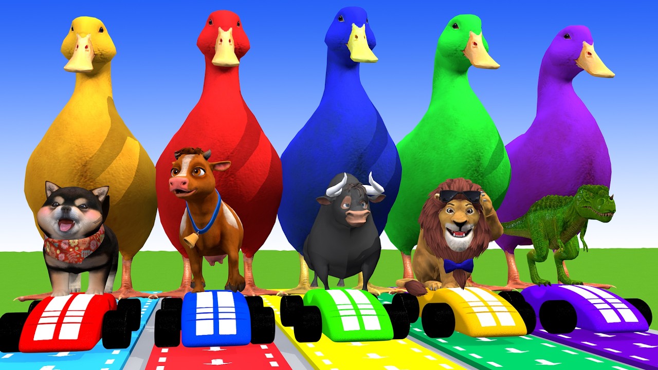 Long Slide Game With Cow Elephant Gorilla Hippopotamus Tiger - 3d Animal Game - Funny 3d Animals