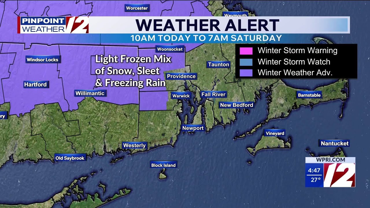 WPRI 12 Weather Forecast for 2/20/26:  Wintry mix today; coastal storm Sunday night and Monday