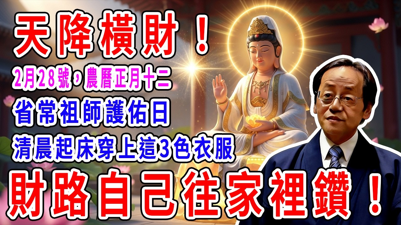 天降橫財！2月28號，農曆正月十二，「省常祖師護佑日」，清晨起床穿上這3色衣服，財路自己往家裡鑽！