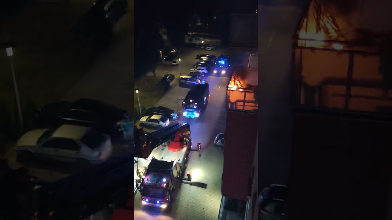 Nocny pożar na balkonie wieżowca w Kaliszu