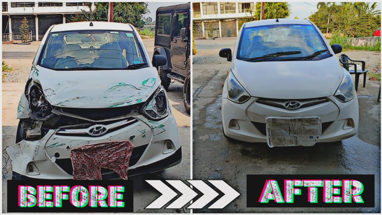 Hyundai Eon 2015model Rebuild & Remove paint yelloness Rubbing polish #bumper #dentingpainting #cars