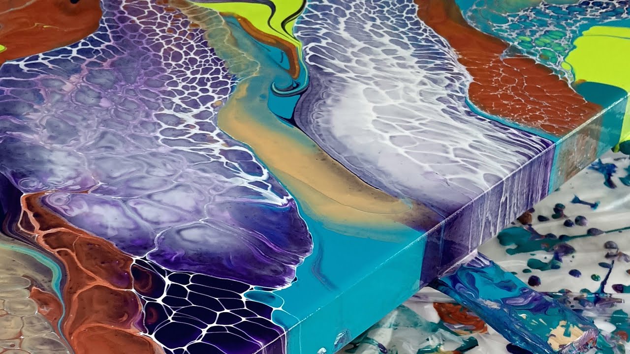 366 Beautiful cells and lacing in a puddle pour and swipe~acrylicpour fluidpour abstract swipe art