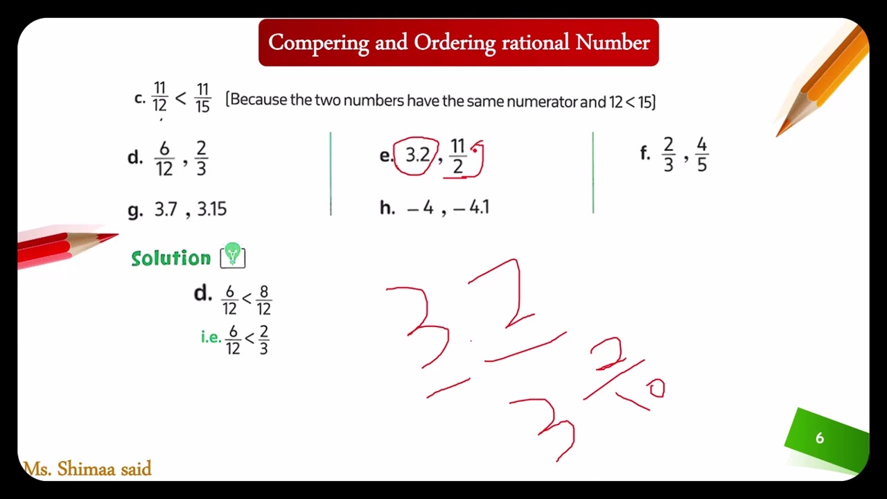 Grade 6 - unit two lesson 4 ( compering and ordering rational number )#national school #shimaasead
