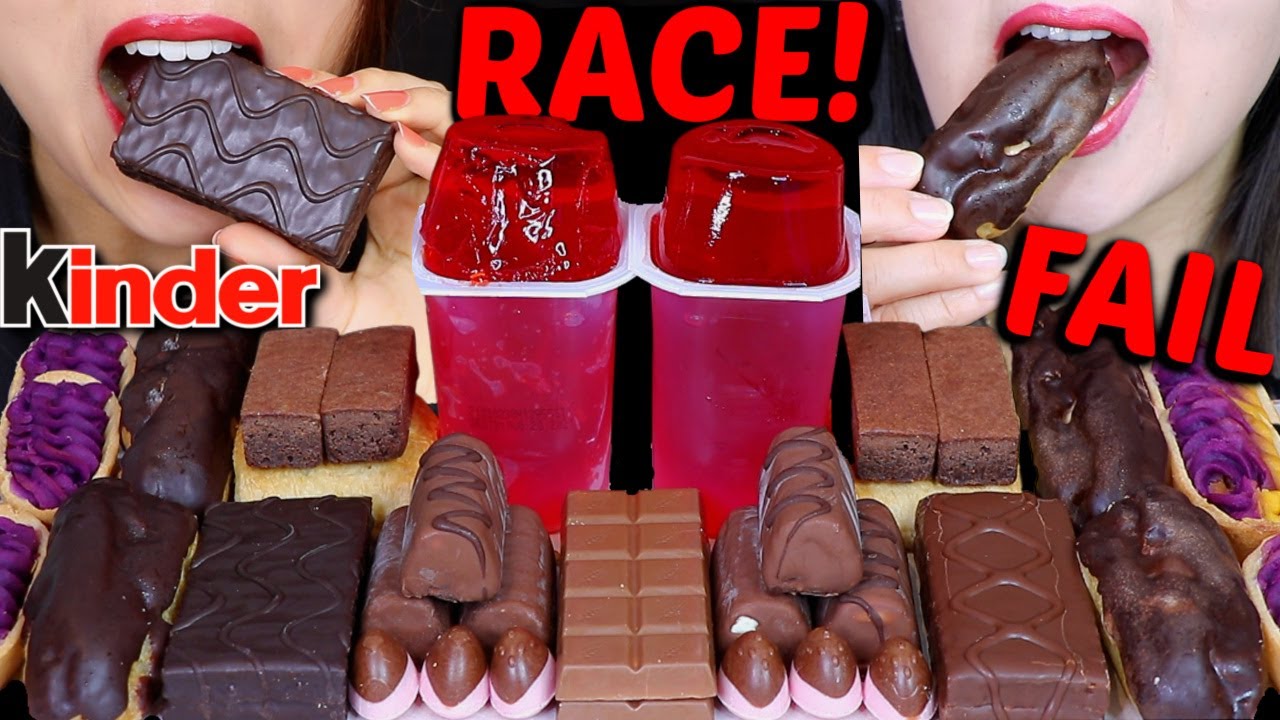 ASMR FAILED LEFTOVER DESSERT RACE! MINI CHOCOLATE ICE CREAM, STRAWBERRY JELLY, KINDER CAKE, ECLAIR먹방
