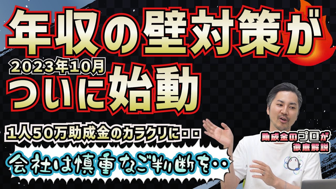 【ついに壁”崩壊”】1人50万助成金 ！106万・130万の壁対策を徹底解説！（助成金/社労士/中小企業/最新/年収の壁/キャリアアップ助成金/年収106万の壁/扶養/社会保険適用促進手当）