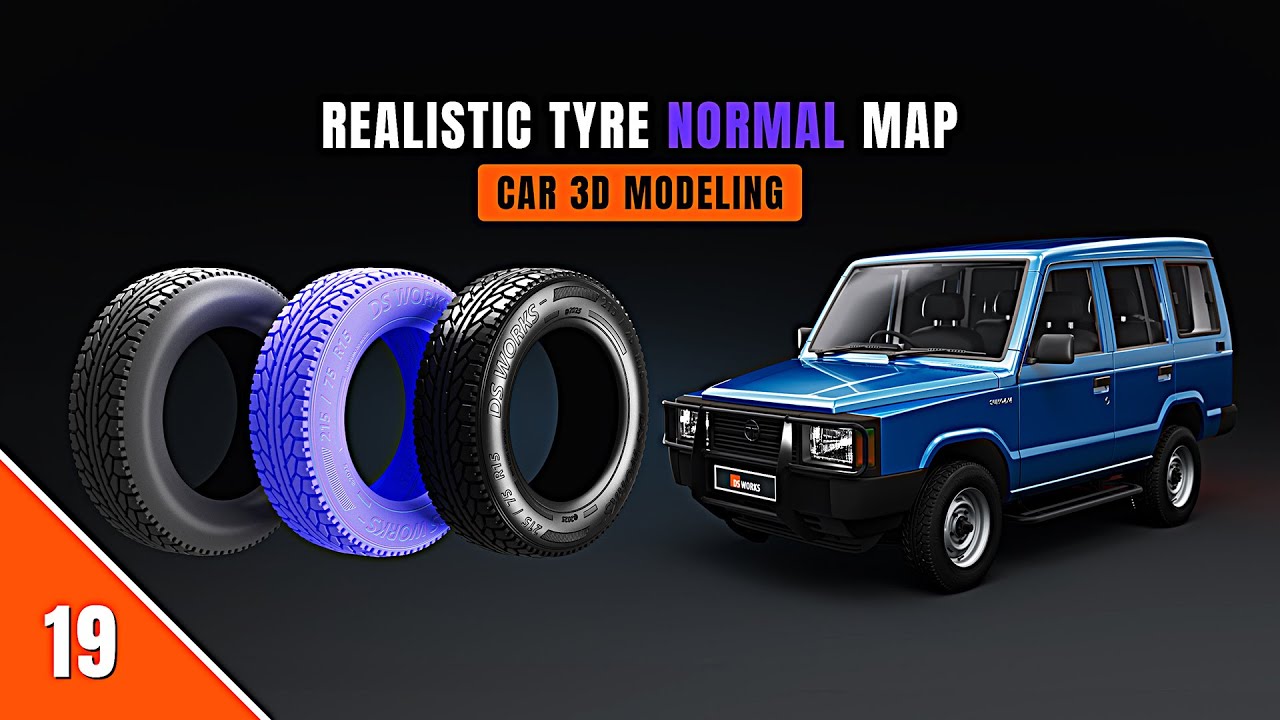 Part 19: 🖌 Create Tyre Normal Map in Photoshop – Add Text & Numbers | Car Tyre 3d Modeling