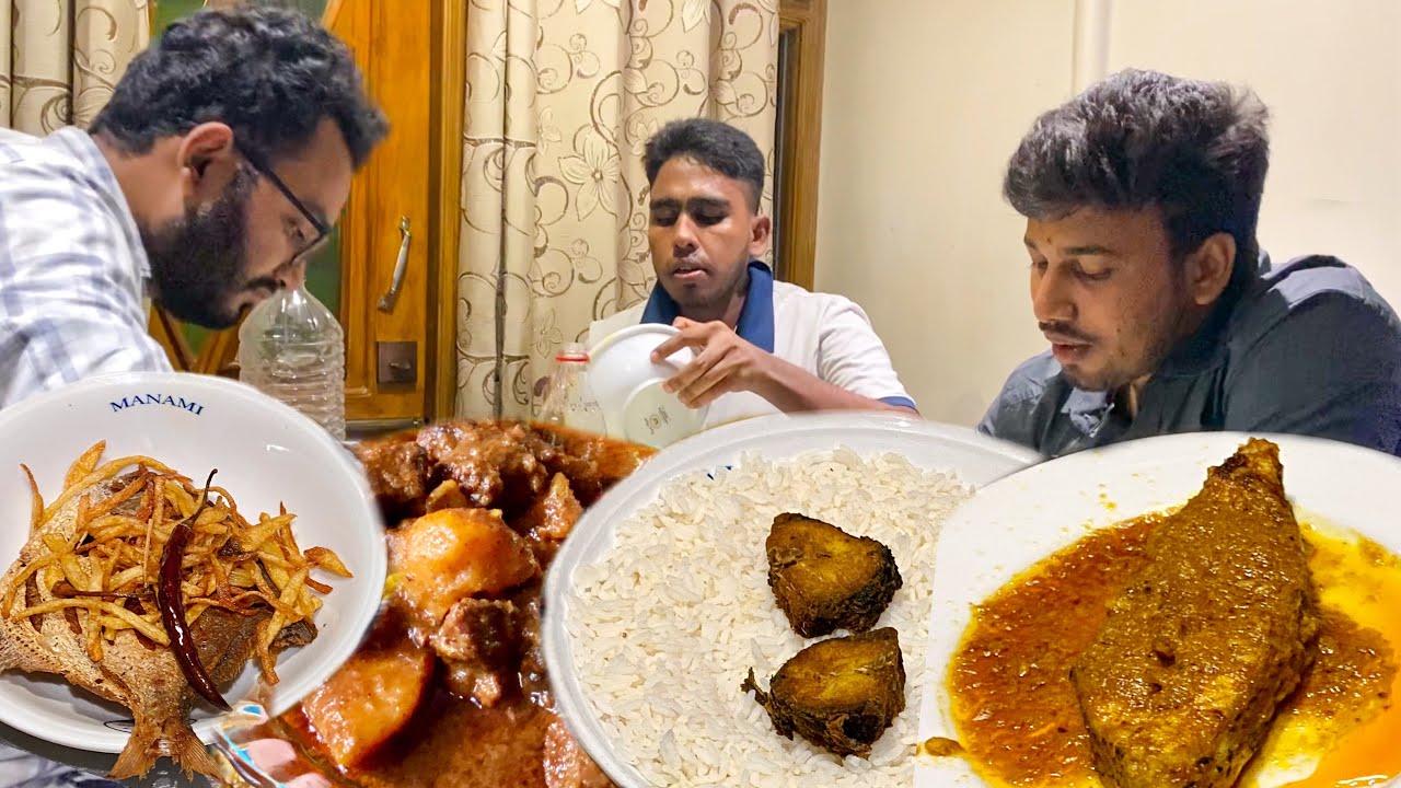 Eating Dinner(Rice & Fish Curry, Chicken Curry & Daal) With Friends at MV Manami Launch