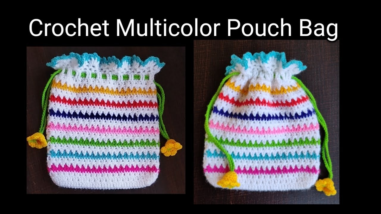 Crochet Multicolor Pouch bag #crochetpouch