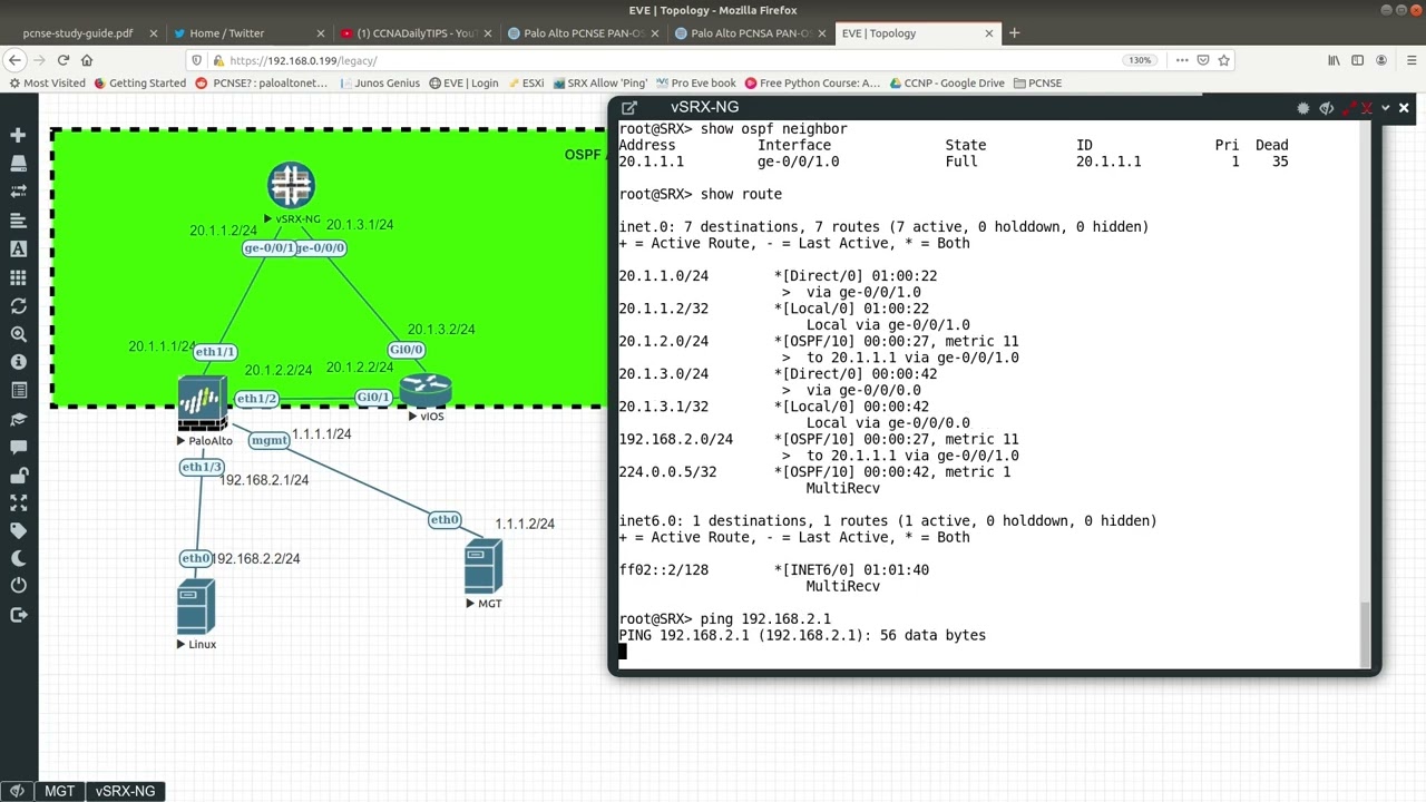 Juniper SRX firewall, Palo Alto firewall, and Cisco Router LAB