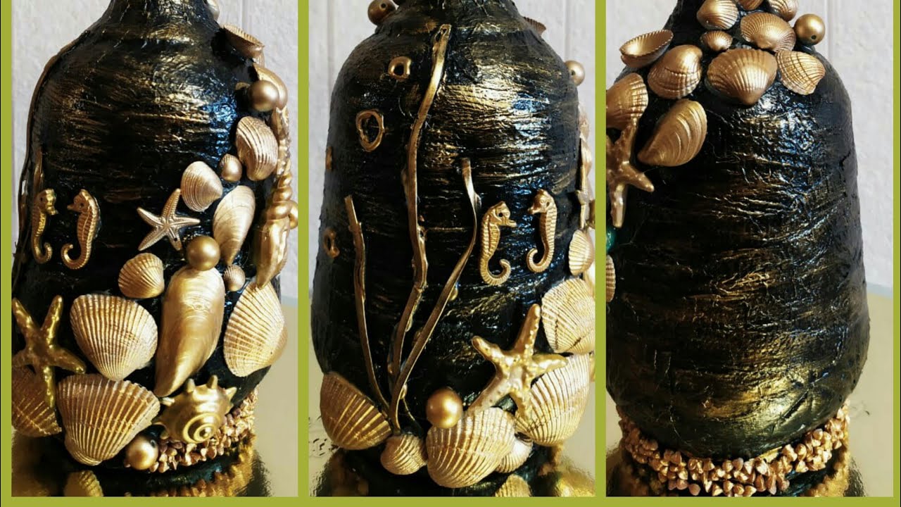 Декорирование БУТЫЛКИ морскими ракушками. DIY Декор бутылки из натуральных ракушек.
