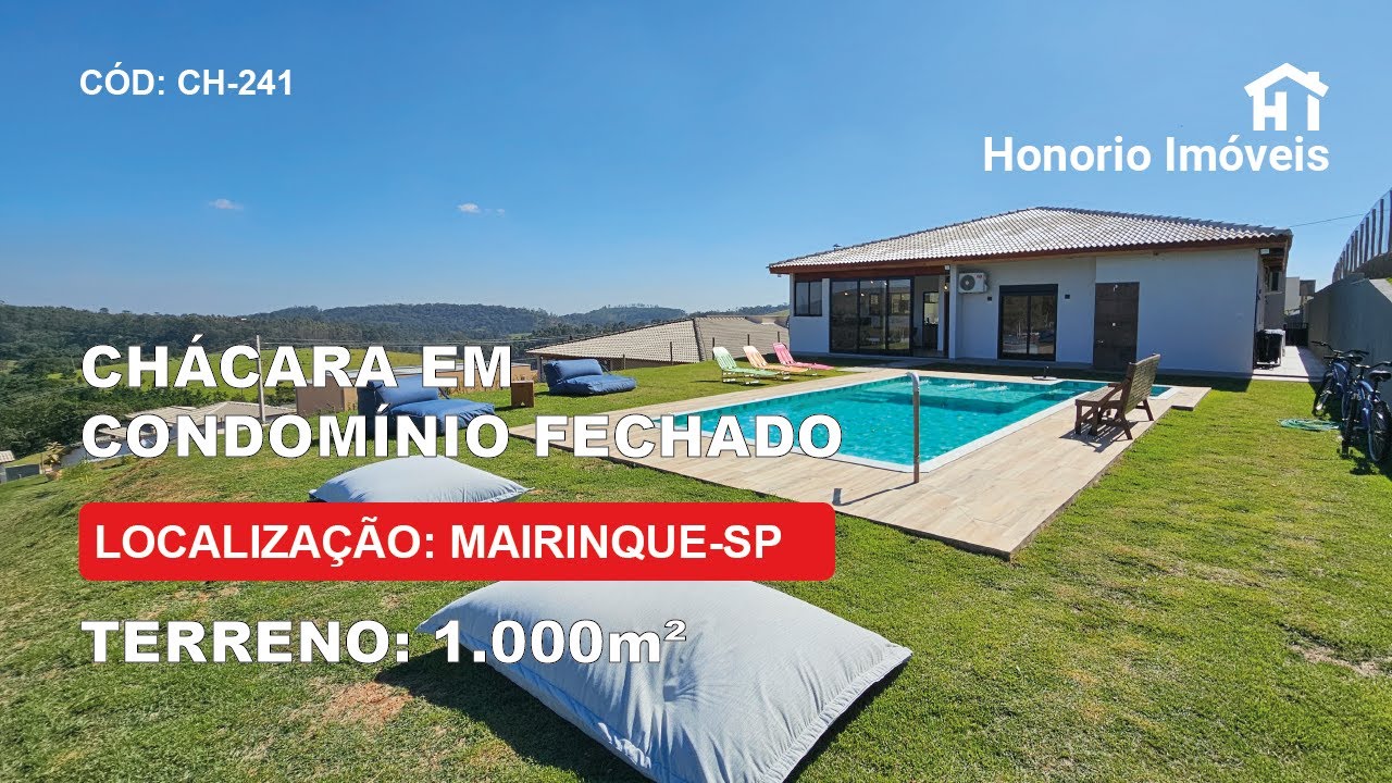 CHÁCARA A VENDA -  MAIRINQUE - SP | 3 SUÍTES - PISCINA - MOBILIADO -TERRENO: 1.000 m²