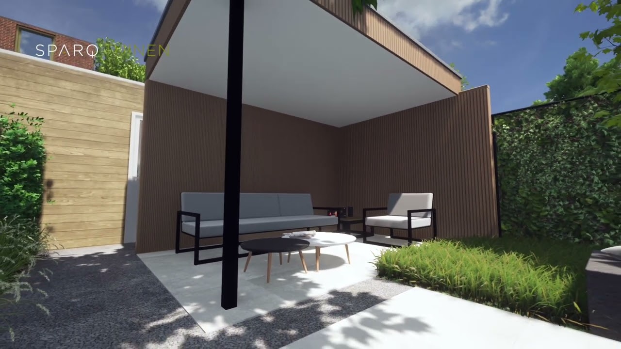 Tuinontwerp in 3D voor kleine stadstuin in Eindhoven.