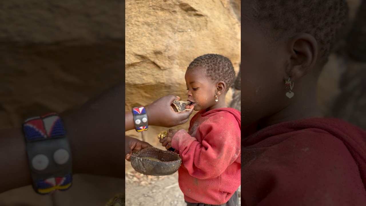 It&rsquo;s Lunchtime In The Hadza Village 😋 A Hadza Mom Sharing Baboon Meal With Her Baby #africa#food