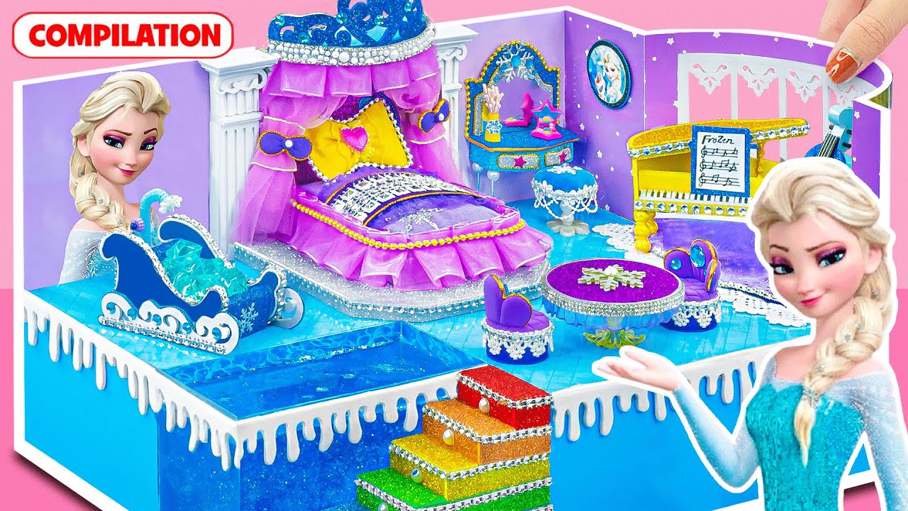 10+ DIY Miniature Compilation❄️ Build Frozen Elsa Castle with Bedroom & Icy Pool use Cardboard, Clay