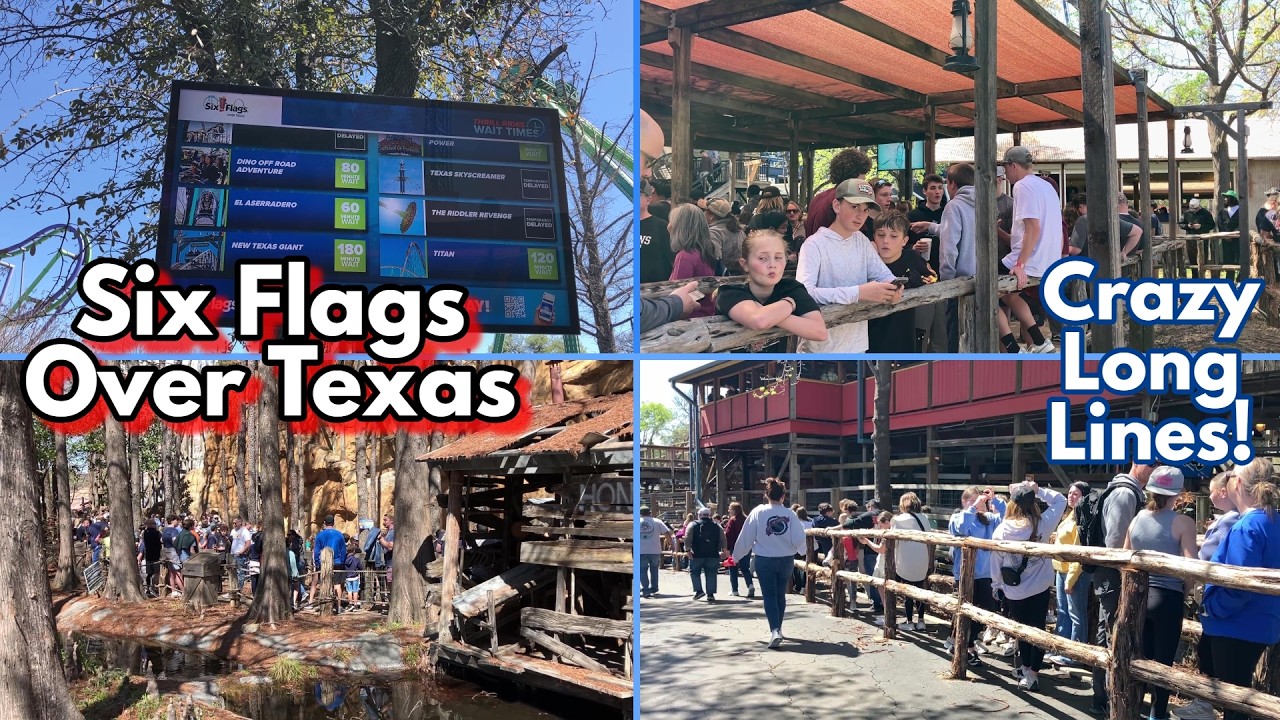 Six Flags Over Texas | Off-Ride | Long Lines and Ride Closures on 1st Day of Spring Break