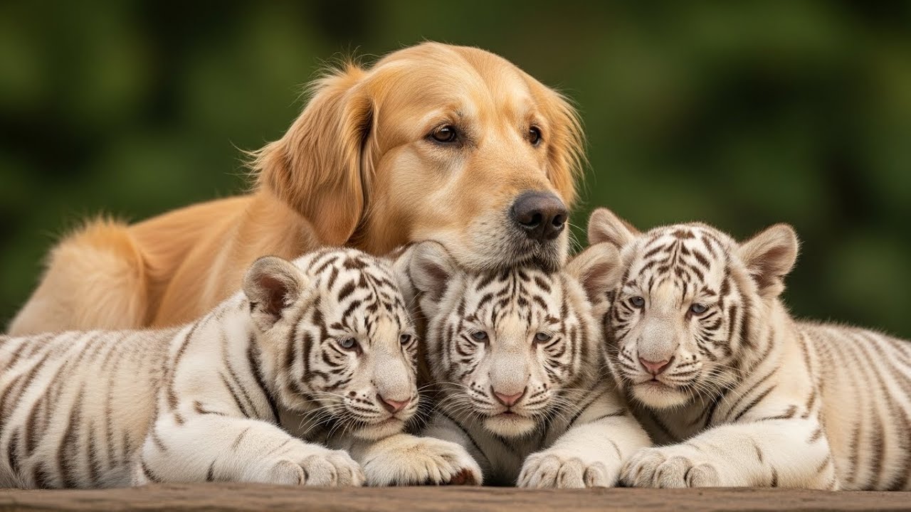 A Mother Dog Nurturing  Tigers Cubs: Is the Cutest Thing You'll See Today
