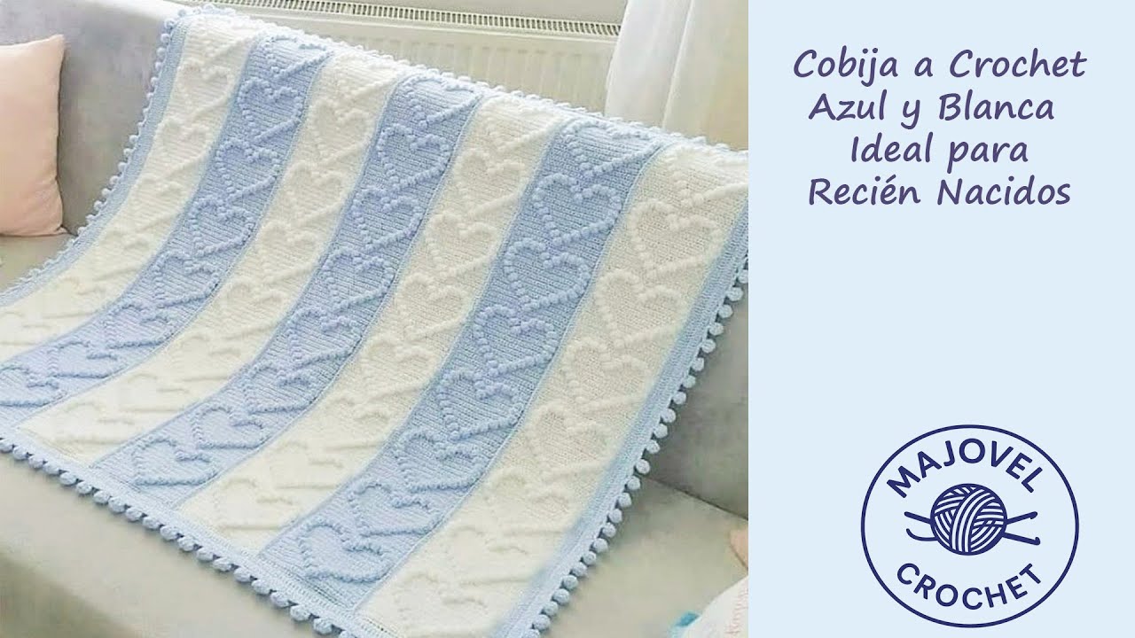 👶✨ Cobija a Crochet Azul y Blanca – Ideal para Recién Nacidos