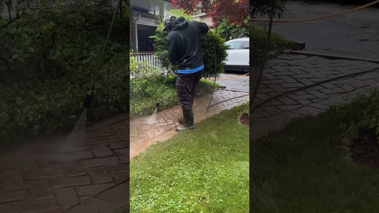 Removing weeds with turbo nozzle #weeding #pressurewashing