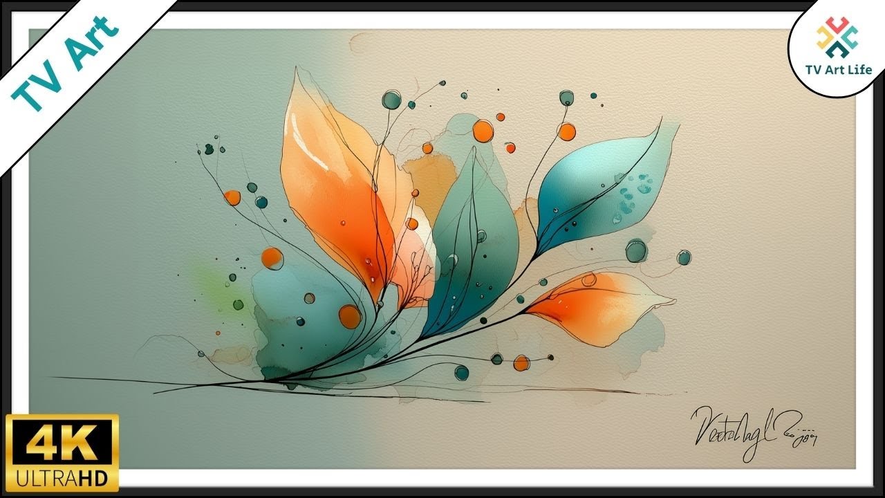 Modern Watercolor Leaf Art | Soft Botanical Frame TV Screensaver | Calm Decor | 4Hrs 4K