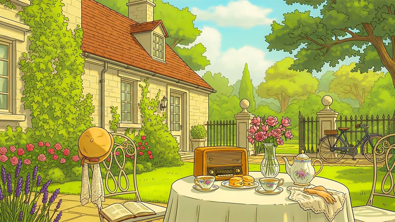 Afternoon tea in an English garden with oldies playing on vintage radio | cozy cottagecore vibes 🌸📻