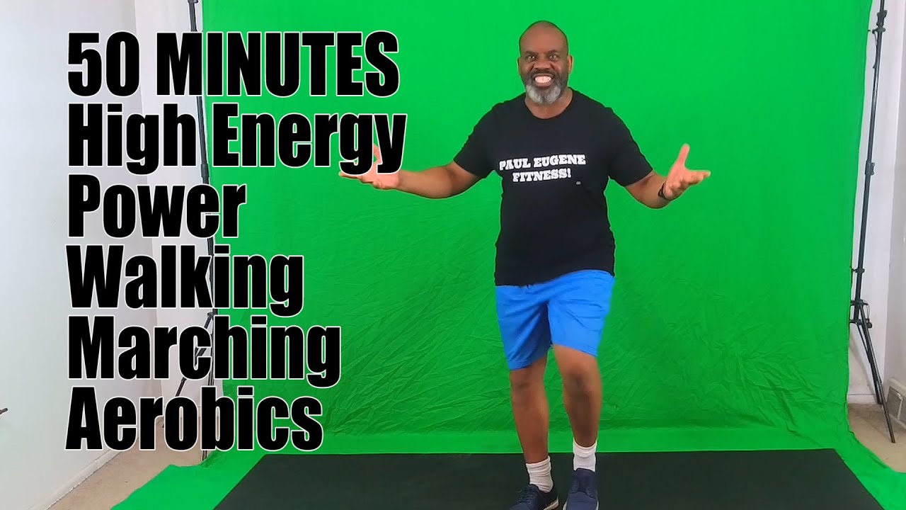 50 Minutes High Energy Fat Burning Aerobics Power Marching Walking Exercise Fitness Workout!