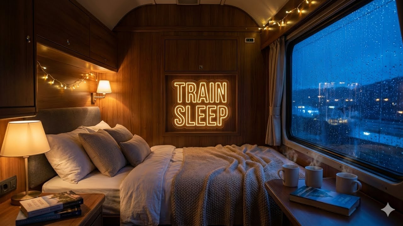 Luxury Sleeper Train Sounds at Night 🚂 Rain on Window Ambience for Deep Sleep (8 Hours)